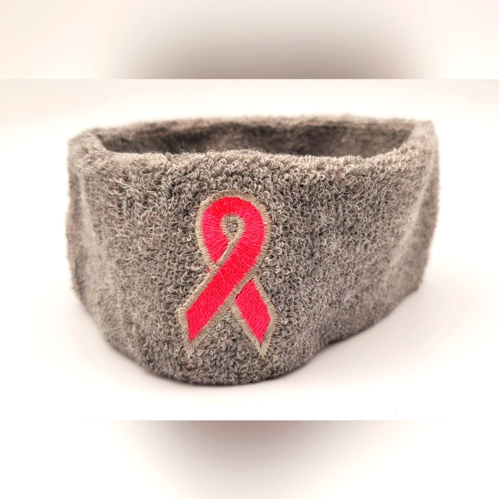 Lot of 12 Gray Breast Cancer Awareness Ribbon Embroidery Headbands